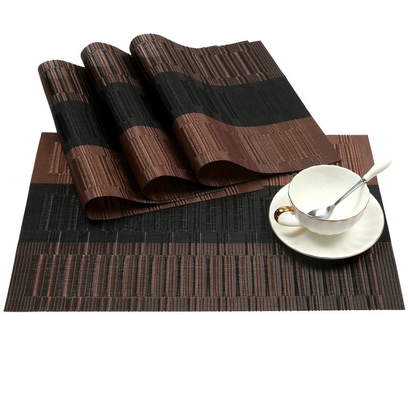 SHACOS Placemats Set of 4 Woven Vinyl Table Mats Place Mats for Dining Table Heat Resistant Wipe Clean (4, Ombre Coffee Black) - Image 1